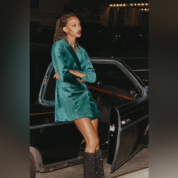 🔹Anthropologie Maeve Velvet Blazer Dress in Teal (Blue-Green) size 12, NWT✨ - Picture 2 of 10